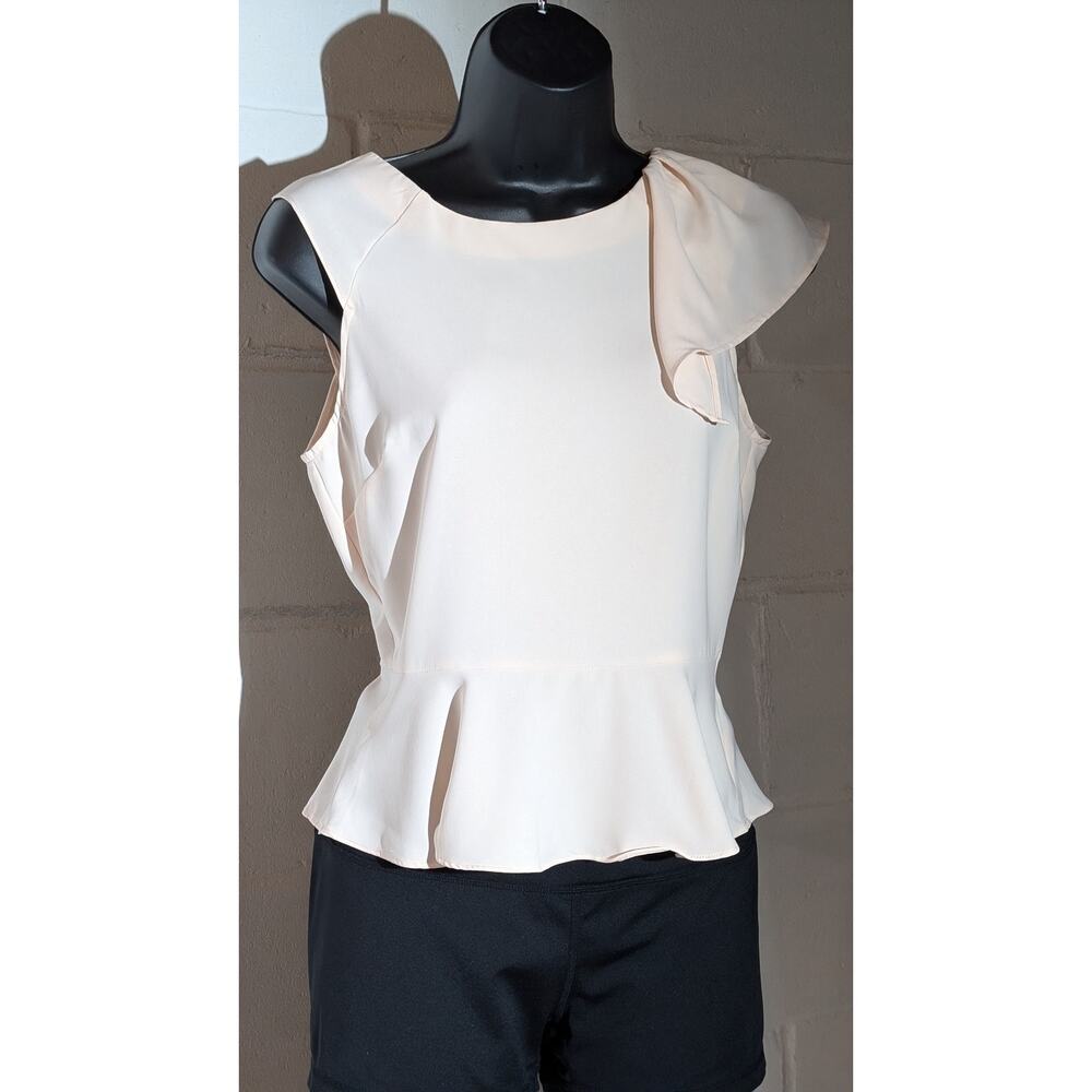 Forever 21 Sleeveless Peplum Top Ruffle Detail Blouse Light Peach Color Small